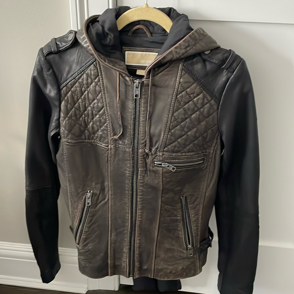 Michael Kors Hooded Leather Jacket